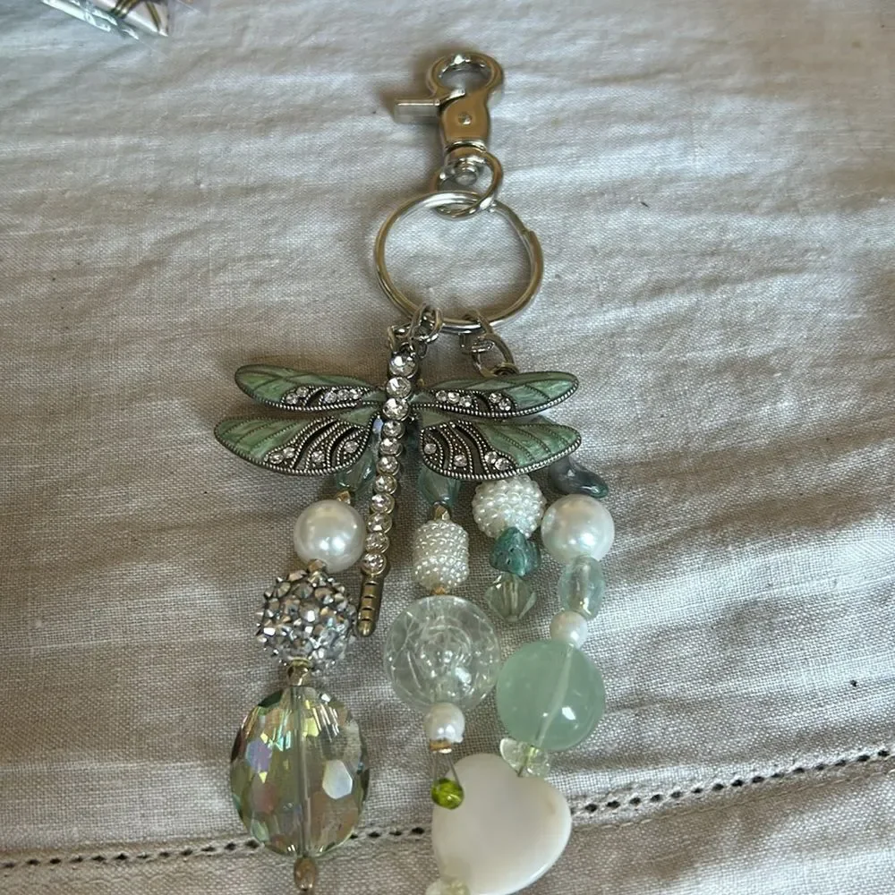 Hand made key chain dragonfly with stones NeW